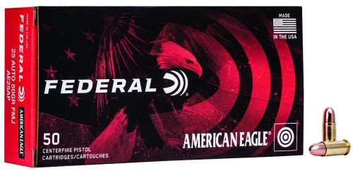 Federal 25 ACP Ammo 50gr FMJ Ammunition - 50 Rounds