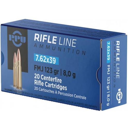 PPU 7.62x39 Ammo 123gr FMJ Ammunition - 20 Rounds
