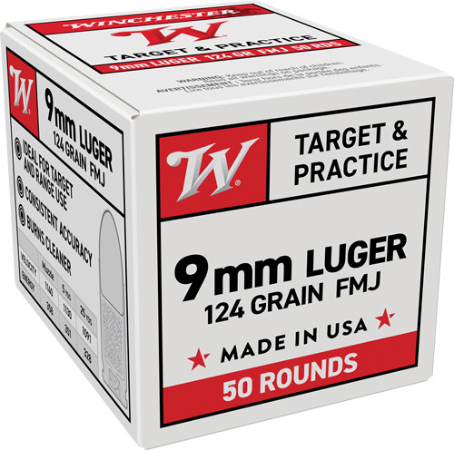 Winchester 9mm Ammo 124gr FMJ Ammunition - 50 Rounds