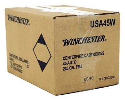Winchester USA 45 Automatic 230gr FMJ Ammo - 600 Rounds