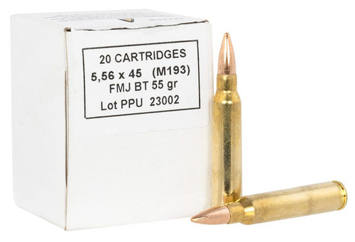 PPU 556 Ammo 55gr FMJBT Ammunition - 20 Rounds