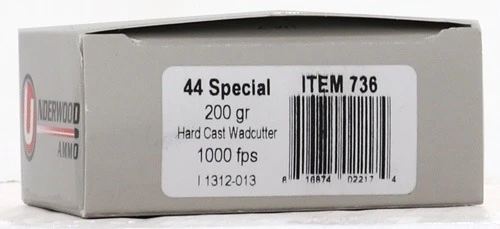 Underwood Wadcutter Hard Cast .44 Special 200gr Black Cherry Coated Hard Cast Ammo - 20 Rounds