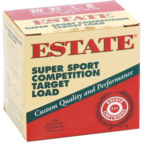 Estate Cartridge 20 Gauge Ammo 7/8 oz #8 Shot Ammunition - 25 Rounds
