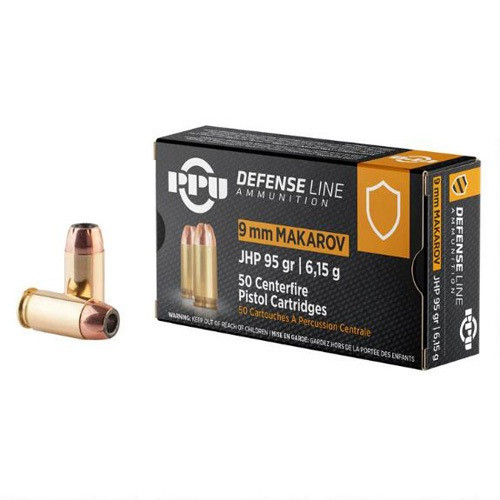 PPU 9x18 Makarov Ammo 95gr JHP Ammunition - 50 Rounds