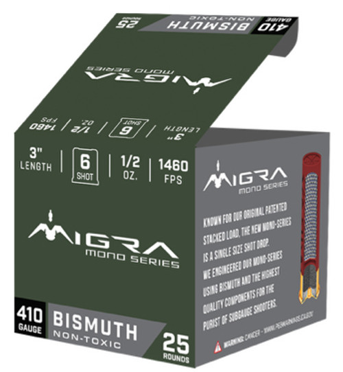 Migra 410 Gauge Shotgun Ammunition 3" #6 - 25 Shells Migra 410 Gauge Shotgun Ammunition 3" #6 - 25 Shells