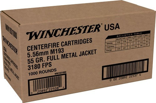 Winchester Ammunition 5.56 Ammo 55gr FMJ Ammunition - 1000 Rounds