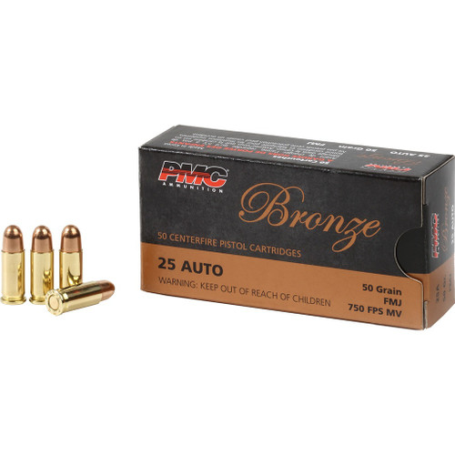 PMC .25 ACP Ammo 50gr FMJ Ammunition - 50 Rounds