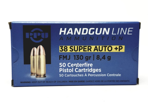 PPU 38 Super Auto Ammo 130gr FMJ Ammunition - 50 Rounds