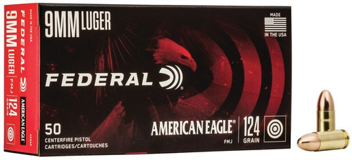 Federal 9mm Ammo 124gr FMJ Ammunition - 50 Rounds