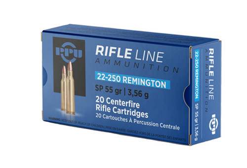 PPU 22-250 Ammo 55gr SP Ammunition - 20 Rounds