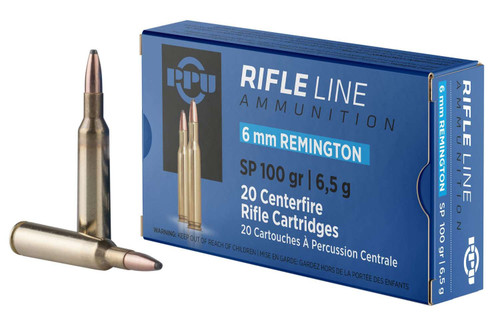 PPU 6mm Remington Ammo 100gr SPBT Ammunition - 20 Rounds