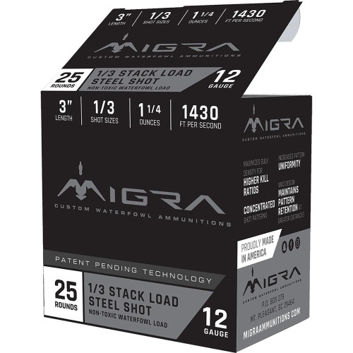 Migra 12 Gauge Ammo 1-1/4 oz #1/3 Shotshells Ammunition - 25 Rounds
