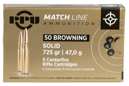 PPU 50 BMG Ammo 725gr FMJS Ammunition - 5 Rounds