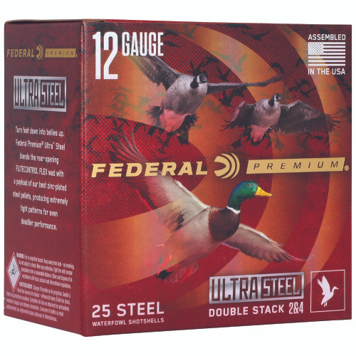 Federal 12 Gauge Ammo 1 1/4 oz #2 & #4 Steel Ammunition - 25 Rounds