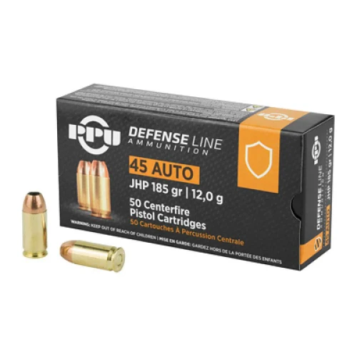 PPU 45 ACP Ammo 185gr JHP Ammunition - 50 Rounds