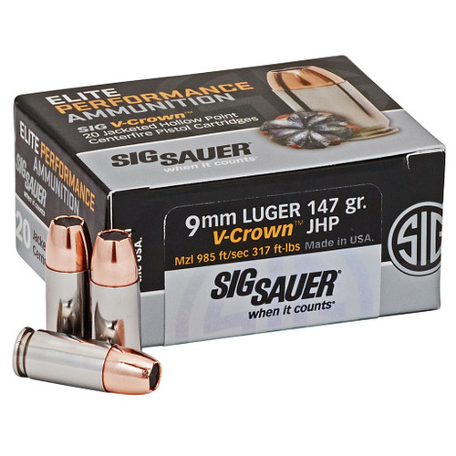 Sig Sauer 9mm Ammo 147gr JHP Ammunition - 20 Rounds