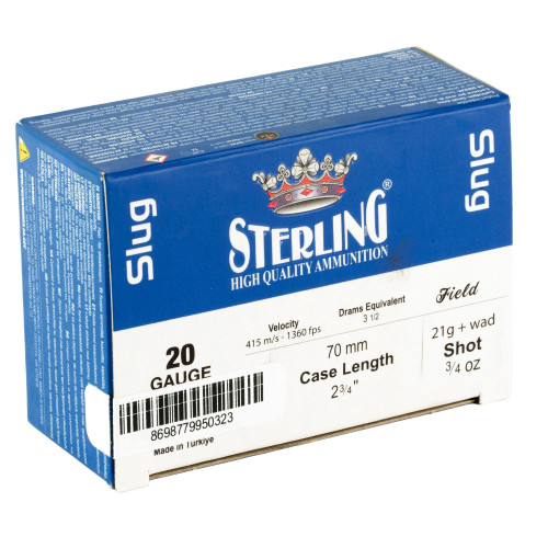 Sterling 20 Gauge Ammo 7/8 oz Rifled Slug Ammunition - 10 Rounds