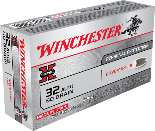 Winchester 32 ACP Ammo 60gr Silvertip Hollow Point Ammunition - 50 Rounds