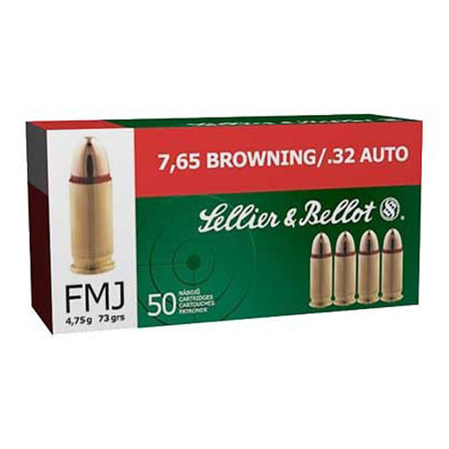 Sellier & Bellot 32 ACP Ammo 73gr FMJ Ammunition - 50 Rounds