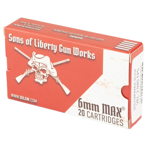 Sons of Liberty Gun Works 6mm Max Ammo 85gr JSP Ammunition - 20 Rounds