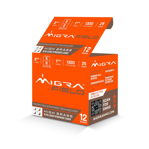 Migra 12 Gauge Ammo 1-3/8 oz #6 and #8 Shotshells Ammunition - 25 Rounds