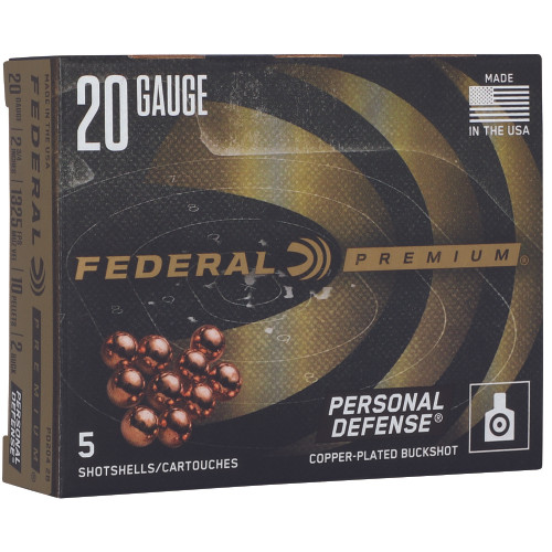 Federal Personal Defense Shotshell with FLITECONTROL Wad 20 Gauge 2-3/4" 2 Buck Lead Shotshell Ammo - 5 Rounds