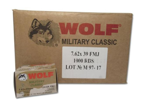 Wolf 7.62x39 Ammo 124gr FMJ Ammunition - 1000 Rounds