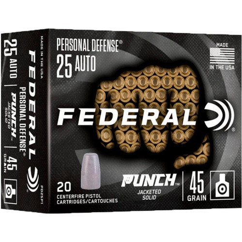 Federal 25 ACP Ammo 45gr Solid Ammunition - 20 Rounds