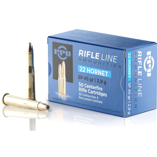 PPU .22 Hornet Ammo 45gr SP Ammunition - 50 Rounds