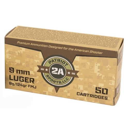 Patriot Sports 9mm Luger Ammo 124gr FMJ Ammunition - 50 Rounds