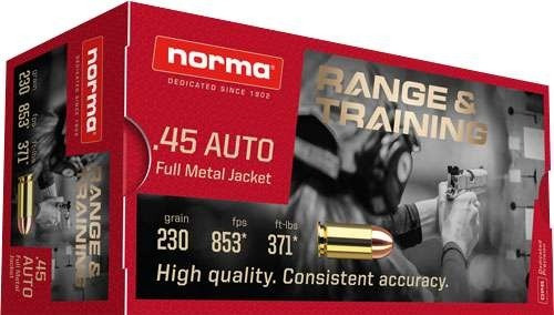 Norma 45 ACP Ammo 230gr FMJ Ammunition - 50 Rounds