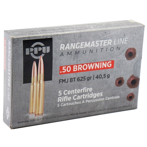 PPU 50 BMG Ammo 625gr FMJ Ammunition - 5 Rounds