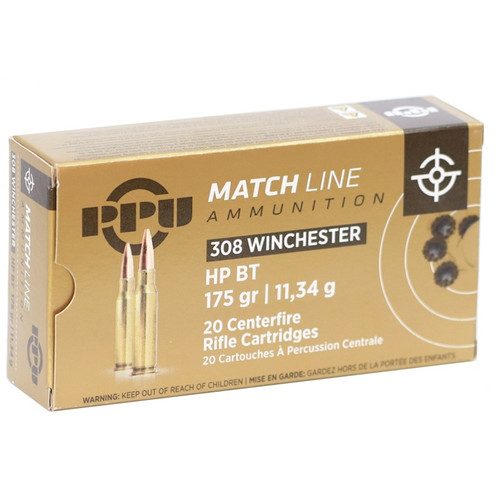PPU .308 Winchester Ammo 175gr HPBT Ammunition - 20 Rounds