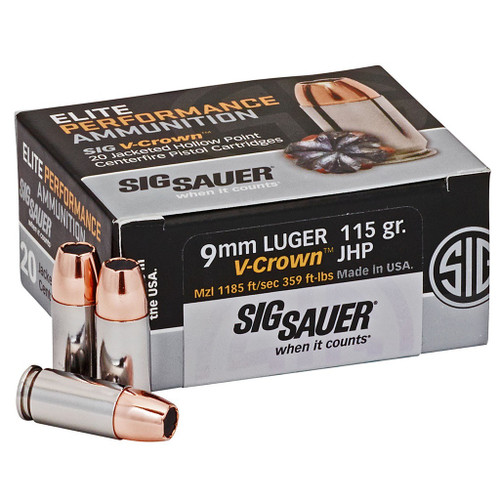 Sig Sauer 9mm Ammo 115gr JHP Ammunition - 20 Rounds