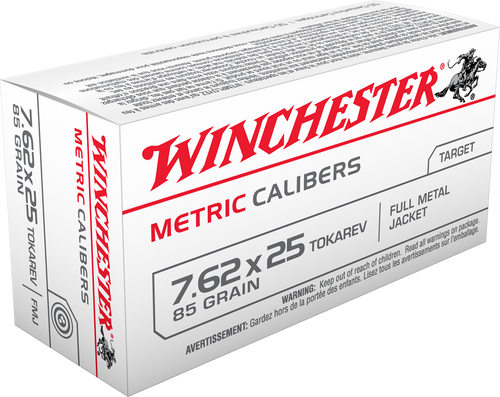 Winchester 7.62mm Tokarev Ammo 85gr FMJ Ammunition - 50 Rounds