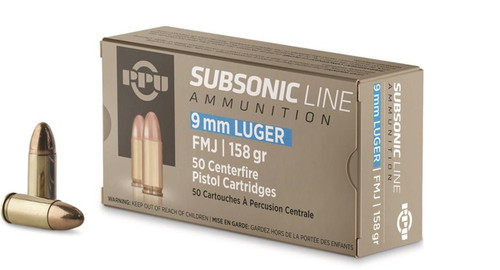 PPU 9mm Ammo 158gr FMJ Ammunition - 50 Rounds