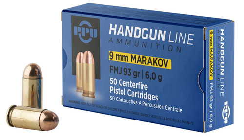 PPU 9x18 Makarov Ammo 93gr FMJ Ammunition - 50 Rounds