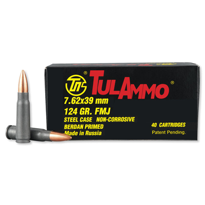 Tula Ammo 7.62x39mm Ammo 124gr FMJ Ammunition - 40 Rounds