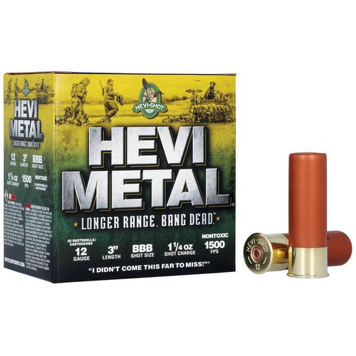 Hevi-Shot 12 Gauge Ammo 1-1/4 oz #BBB Steel Shot Ammunition - 25 Rounds