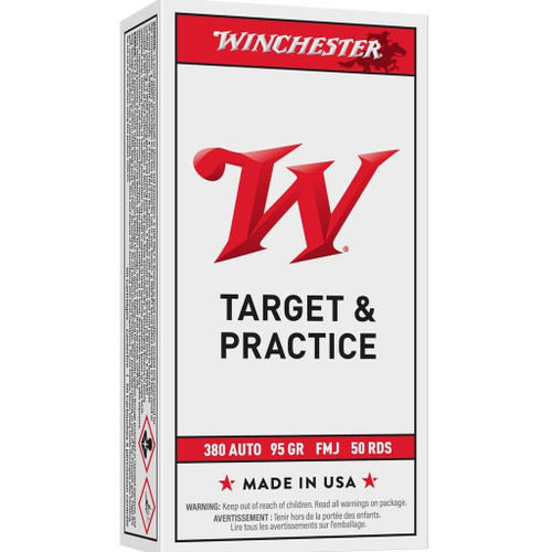 Winchester .380 Auto Ammo 95gr FMJ Ammunition - 50 Rounds