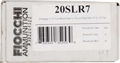 Fiocchi 20 Gauge Ammo 7/8 oz #7 Steel Ammunition - 250 Rounds