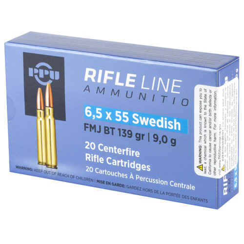 PPU 6.5x55 Swedish Ammo 139gr FMJ Ammunition - 20 Rounds