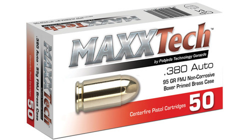 Maxx Tech 380 ACP Ammo 95gr FMJ Ammunition - 50 Rounds