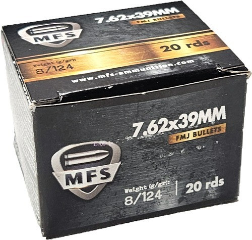 MFS Ammunition 7.62x39 Ammo 124gr FMJ Ammunition - 20 Rounds