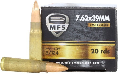 MFS Ammunition 7.62x39 Ammo 124gr FMJ Ammunition - 20 Rounds