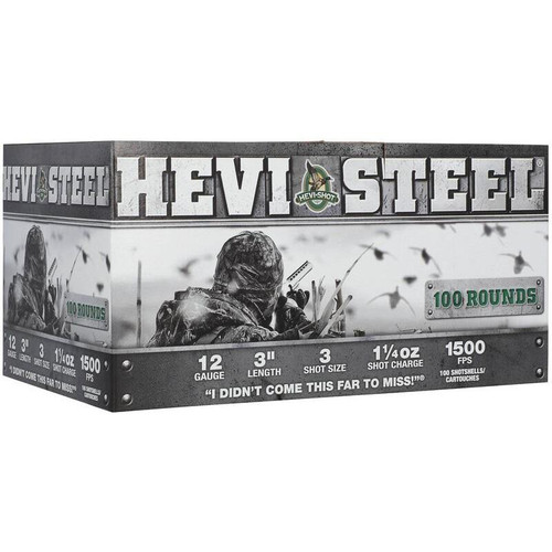 Hevi-Shot 12 Gauge Ammo 1-1/4 oz #3 Steel Ammunition - 100 Rounds