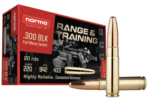 Norma 300 Blackout Ammo 147gr FMJ Ammunition - 20 Rounds