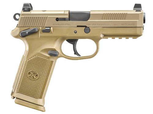 FN 66100223 FNX Tactical 45 ACP 10+1 4.50" Black Steel Barrel, Flat Dark Earth Optic Cut/Serrated Steel Slide & Polymer Frame w/Picatinny Rail, FDE Interchangeable Backstrap Grip, Ambidextrous
