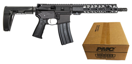 Battle Arms Development Forged WORKHORSE AR15 Pistol - Black | 5.56NATO | 10.5" Barrel | 9.5" M-LOK Free-Float Rail | Mil-Spec Charging Handle | Nickel Teflon Trigger | GHW MOD2 Brace Bundled w/ ONE Case PMC X-TAC 5.56NATO Rifle Ammo - 62 Grain | LAP