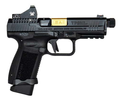 CANIK TP9 Elite Combat Executive Pistol - Black | 9mm | 4.73"  Gold PVD Threaded Barrel - Fluted | 15rd/18rd Mag | Full Accessory Kit | Includes Vortex Viper Red Dot